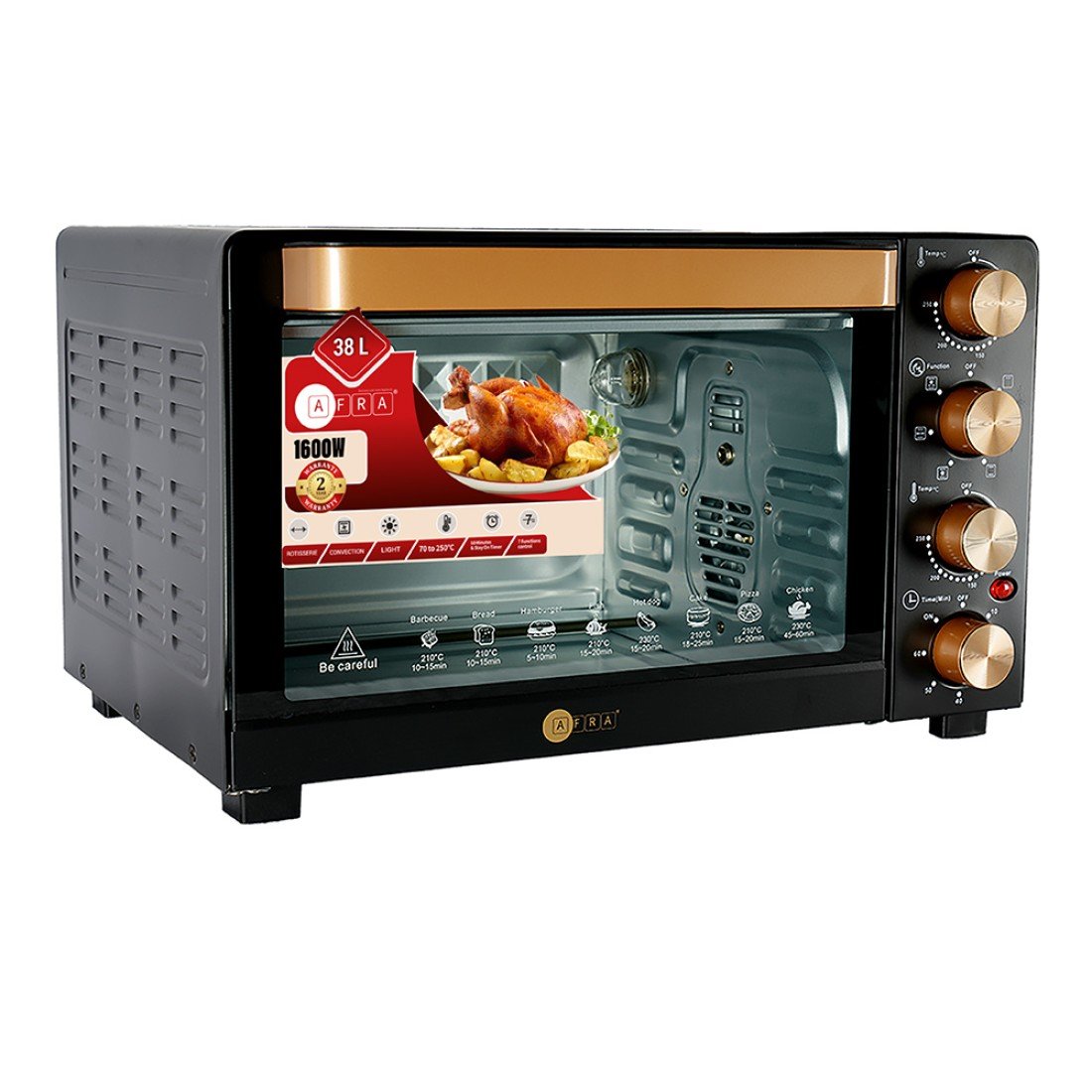 AFRA 38L Electric Oven Toaster – 1600W, Rotisserie, Convection, 7 Functions – AF-3816OTBK - Image 6