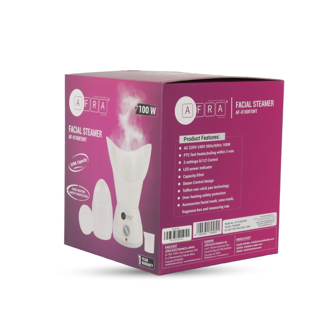 AFRA Face Steamer AF-0100FSWT – Fast PTC Heater, Steam Control & Overheat Protection - Image 4