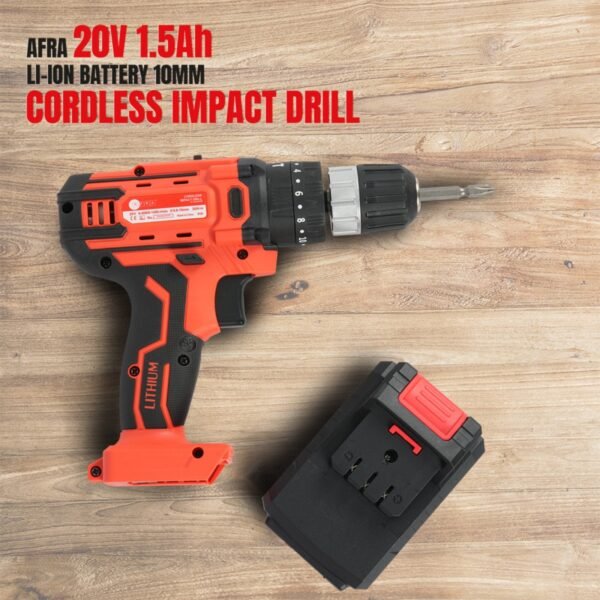 AFRA Cordless Impact Drill 10mm 20V 1.5Ah Li-ion Battery, 30N.M Torque, 0-450/0-1450rpm/min, 22000r/min Impact Rate, Compact Design, LED Indicator, Model AFT-10B-20CDRD, 1-Year Warranty - Image 4