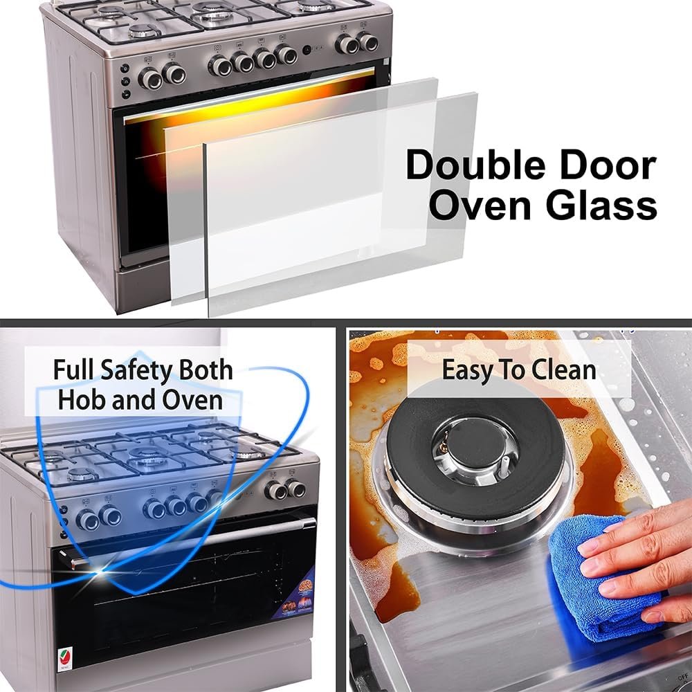 AFRA Free Standing Gas Oven 90x60cm – 5 Burners, Double Oven Burners, AF-90 - Image 9