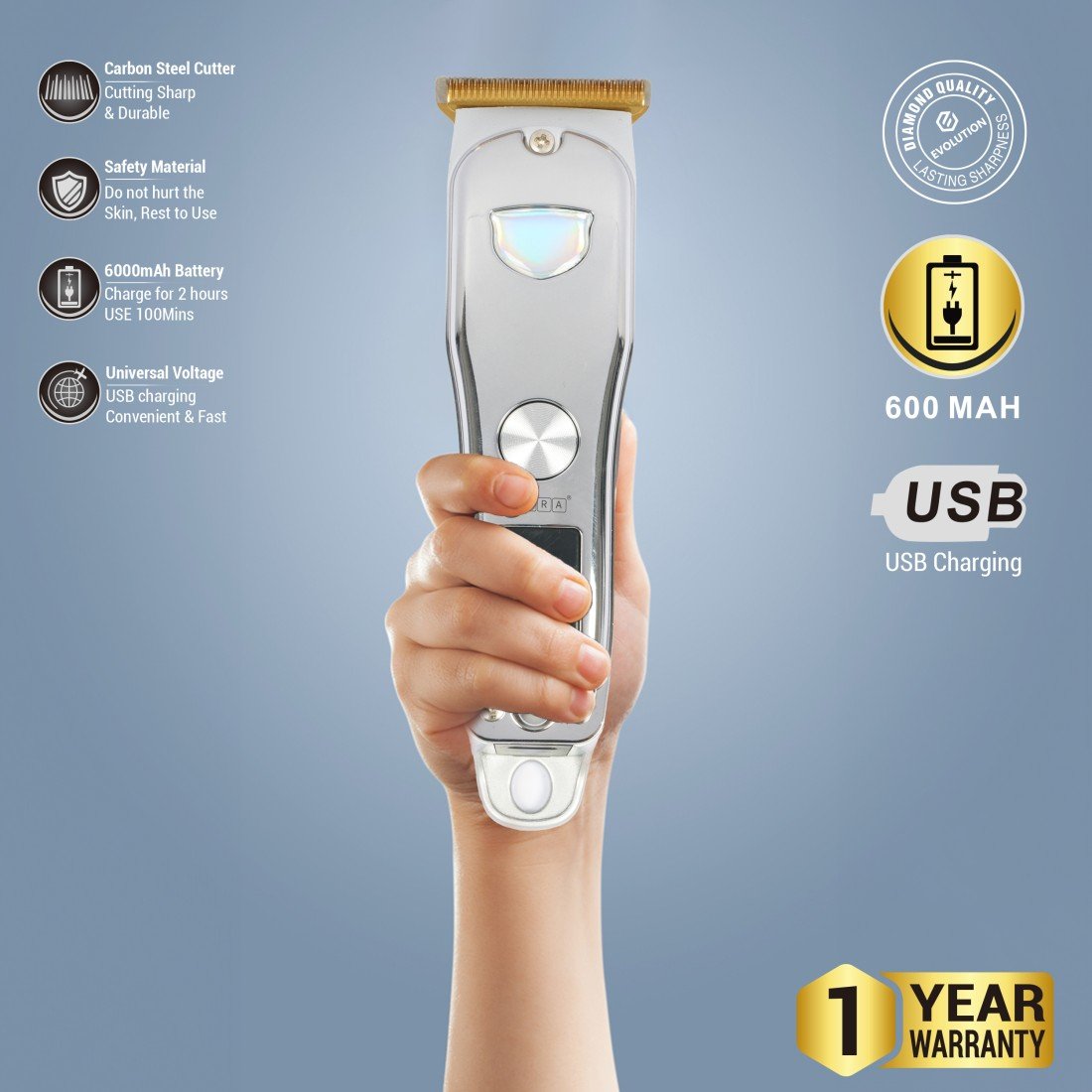 AFRA Hair Clipper AF-0005HCWT – 5W Power, Digital Display & USB Charging with IPXO Rating - Image 2