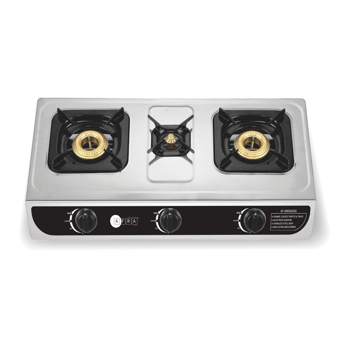 AFRA 3-Burner Gas Stove, Auto Ignition, Full Safety, Stainless Steel – AF-0003GSSS - Image 3