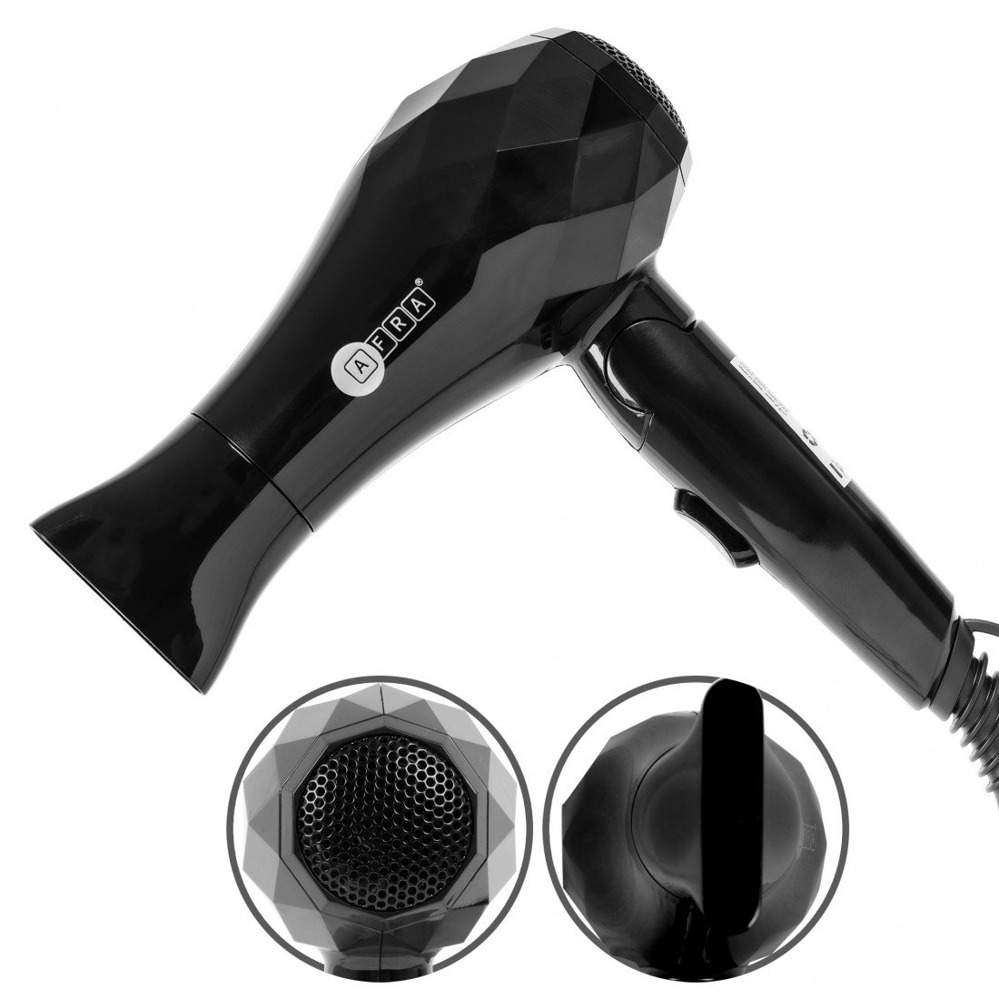 AFRA Hair Dryer 1000W – 2 Speeds, Heat Settings, Stylish Black, Concentrator – AF-1000HDBK - Image 2