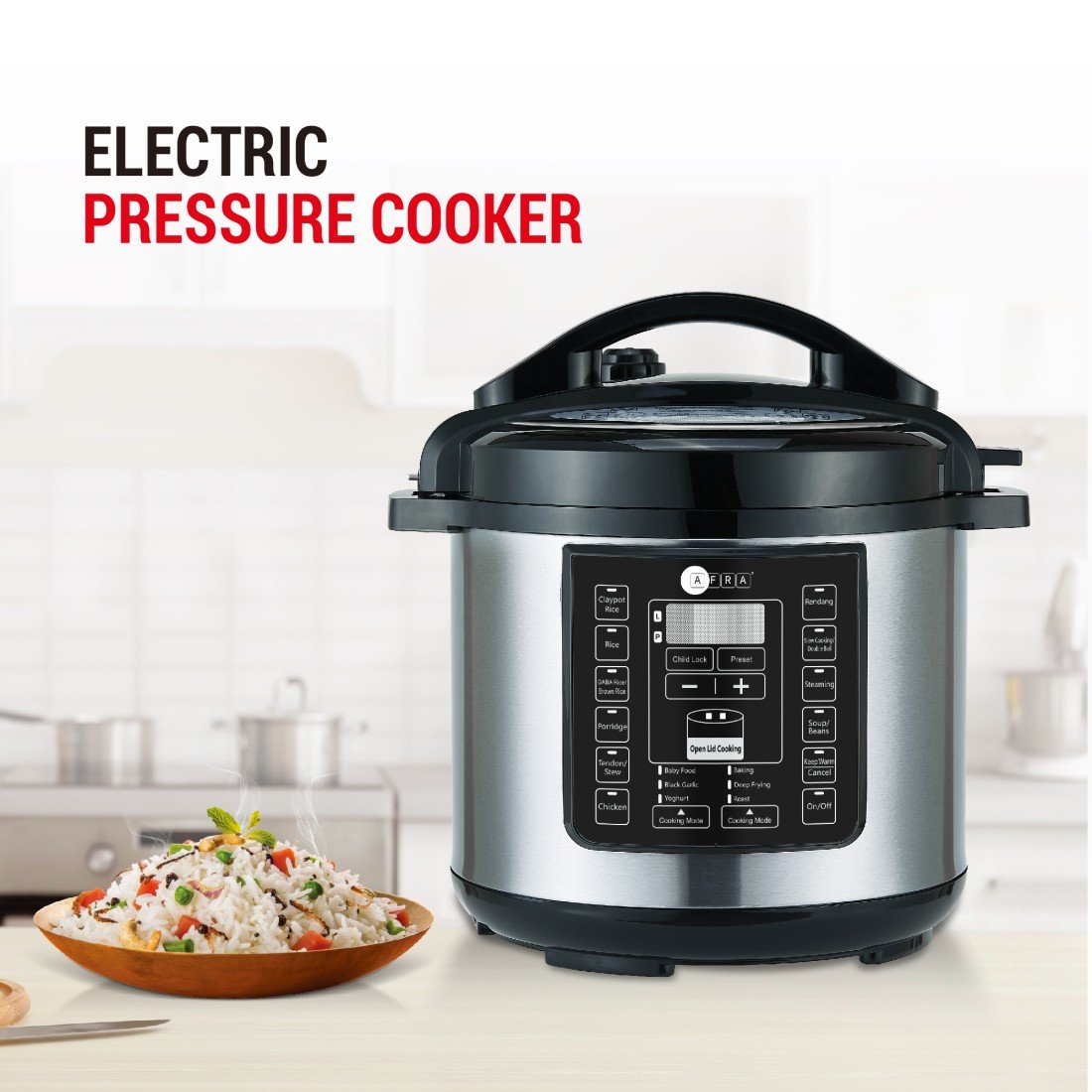 AFRA 12-in-1 Electric Pressure Cooker, 8L, 1300W, Multifunction, SS Body – AF-8035PCSS - Image 6