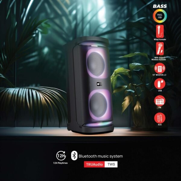AFRA Party Speaker, 120 Watts, 24kg, Black, 7000Ma Battery, Karaoke Mic, LED Speaker Lighting, AF-120PSBK, 2 Years Warranty - Image 3
