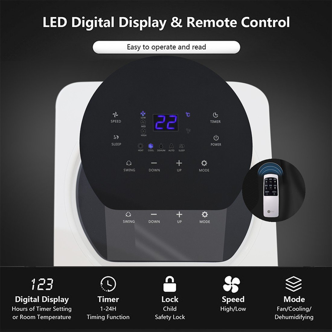 AFRA Portable Air Conditioner | 12000 BTU | Remote Control | Timer | Digital Display | AF-120PACWH - Image 2