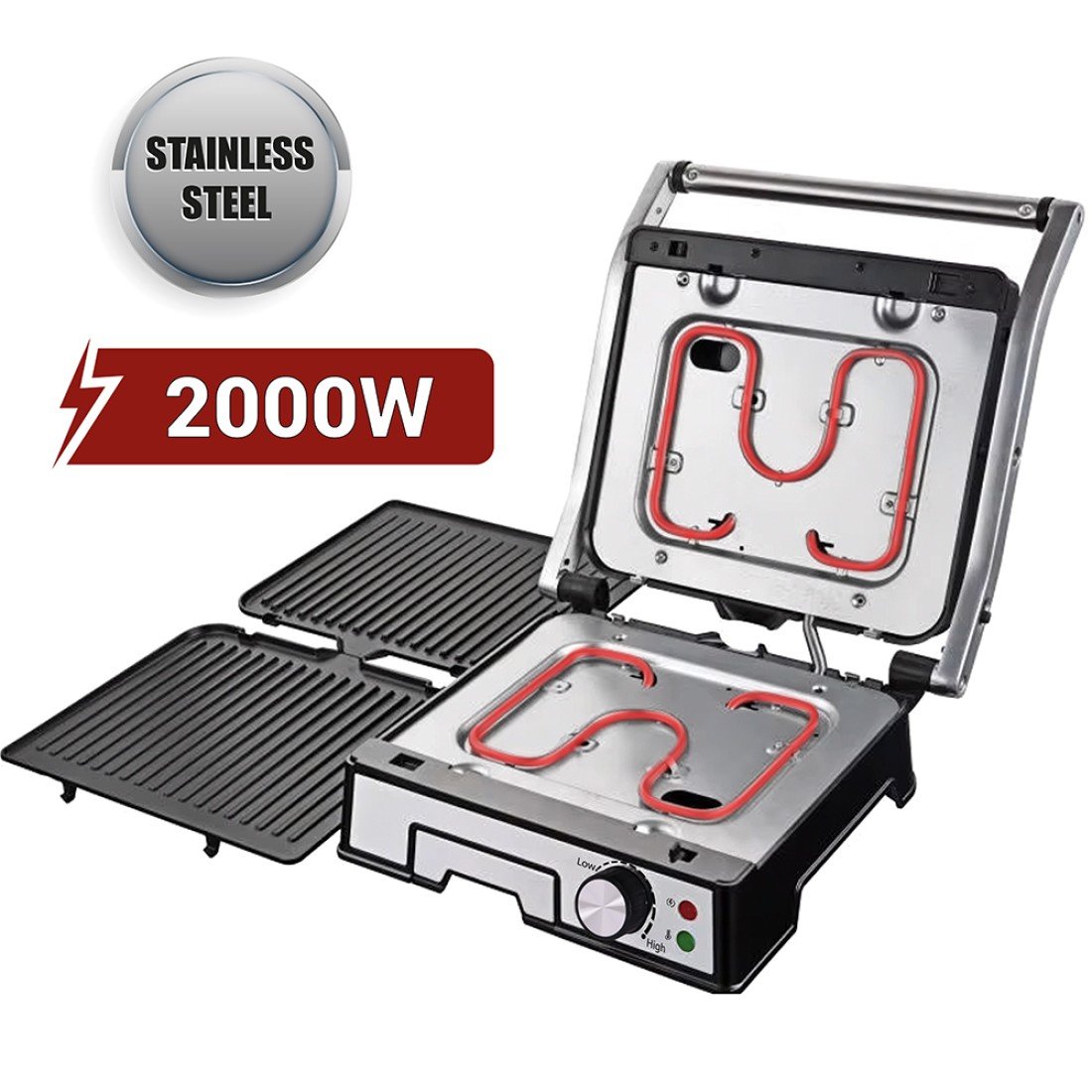 AFRA 2000W 4-Slice Health Grill – Adjustable Temperature, Non-Stick Plates – AF-1840CGSS - Image 6