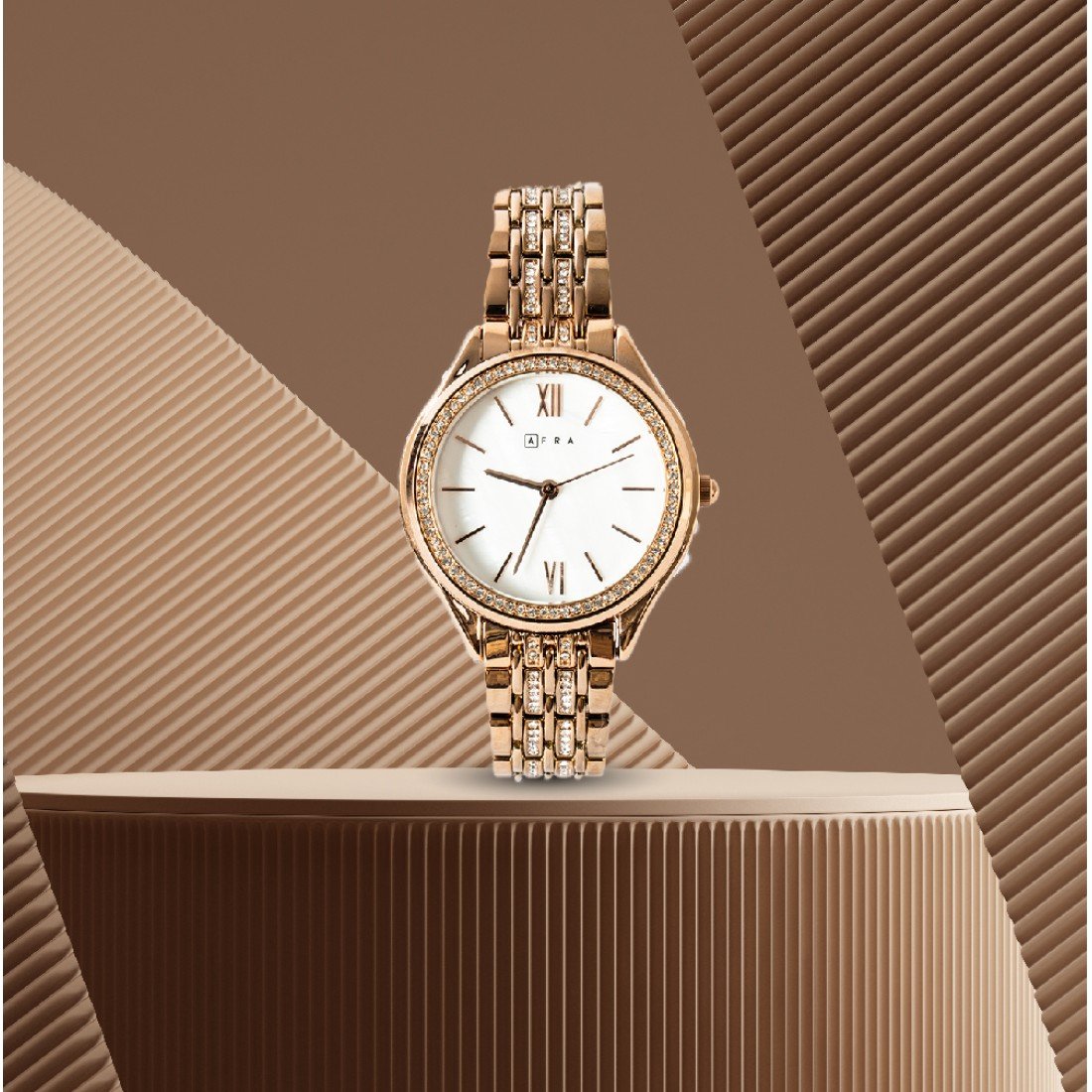 AFRA Edwina Ladies Watch | Rose Gold Case | Silver MOP Dial | Rose Gold Bracelet | AF22003 - Image 6