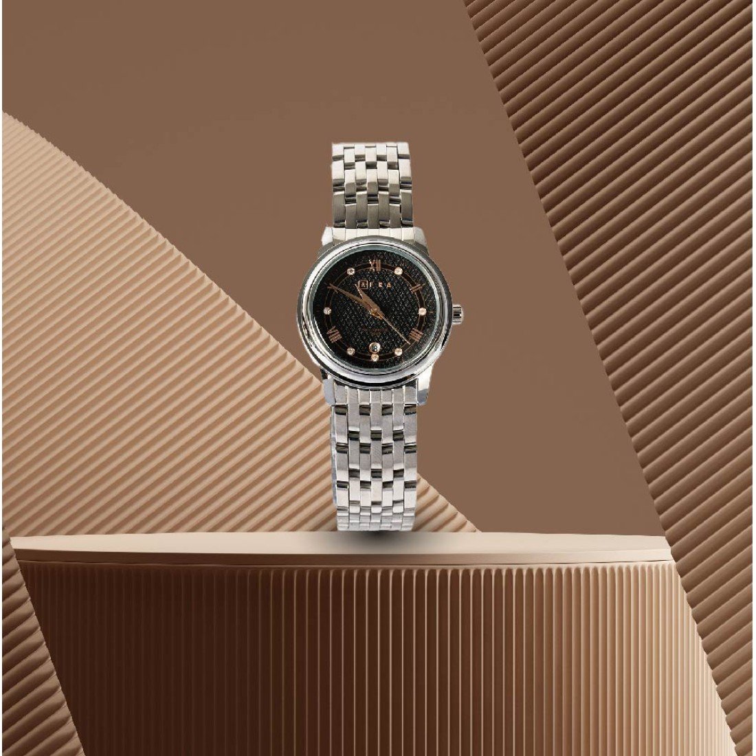 AFRA Radiant Ladies Watch | Silver Case | Black Dial | Silver Bracelet | Elegant Style | AF22202 - Image 5