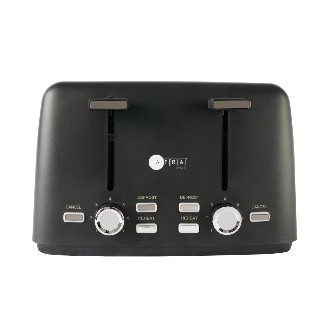 AFRA 4-Slot Electric Toaster 1600W – Browning, Reheat, Defrost, Matte Black – AF-24700TOBL