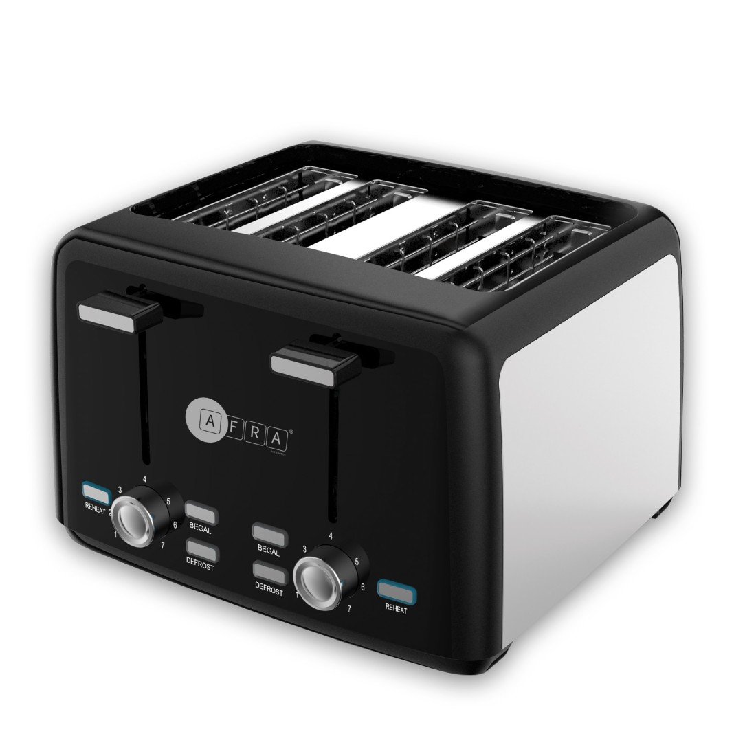 AFRA 4-Slot Electric Toaster 1600W – Browning, Reheat, Defrost, Matte Black – AF-24700TOBL - Image 2