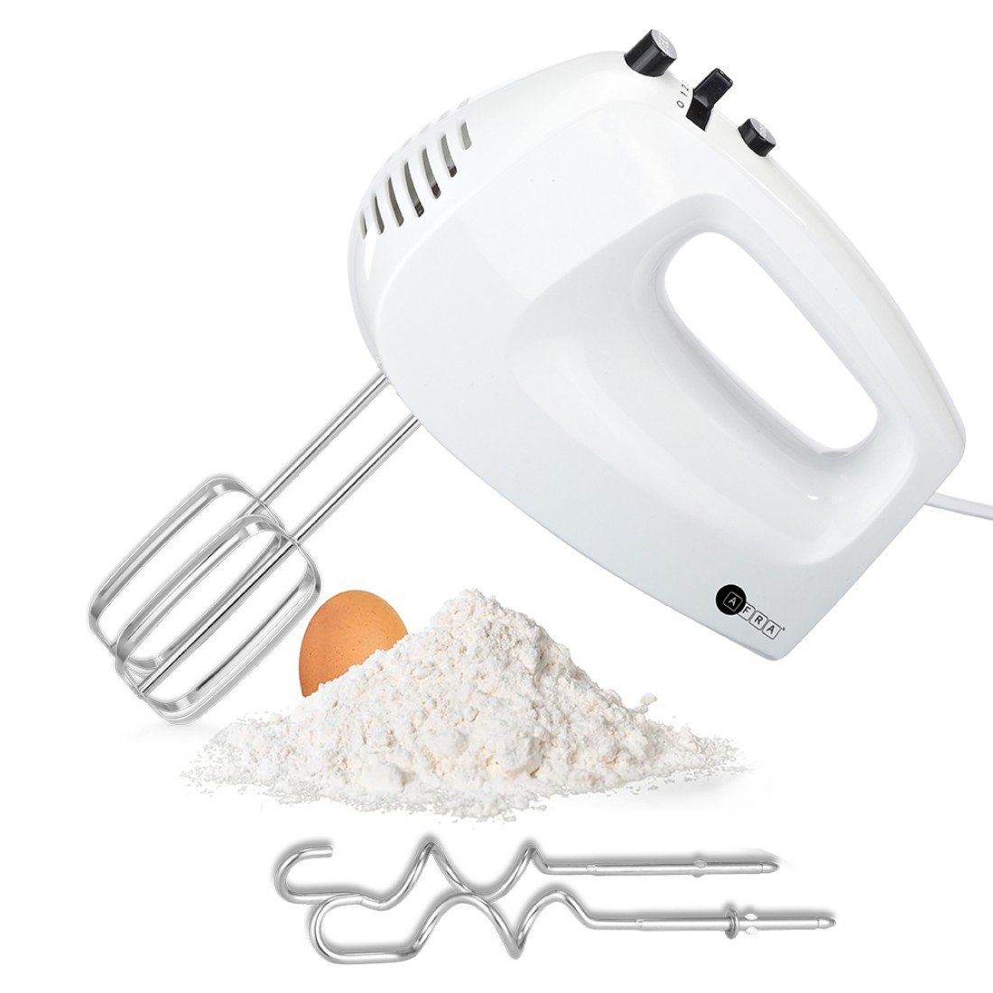 AFRA Hand Mixer, 250W, For Eggs and Dough, Ejector Button with Safety, 5 Speed Settings, Turbo Function, G-MARK, ESMA, ROHS, and CB Certified, AF-250HMWT, 2 years warranty