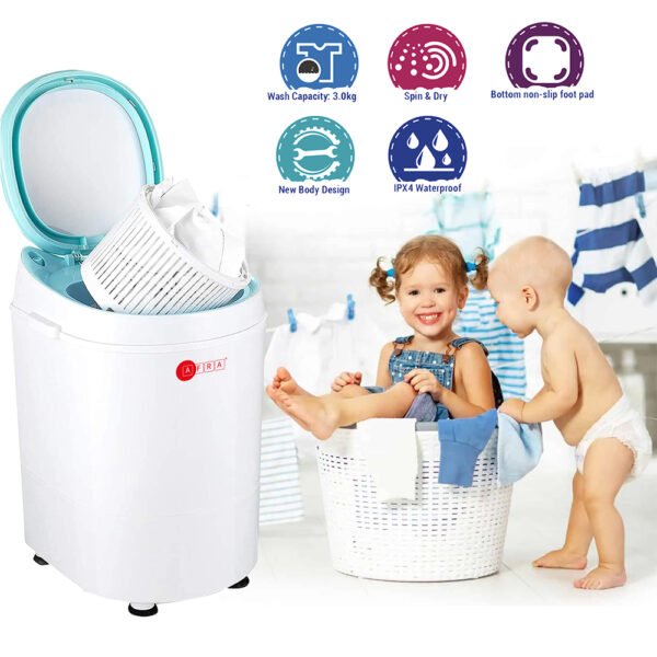 AFRA Baby Washing Machine, Single Tub With Spin, Capacity 3 Kg, 240watts, White Color, AF-3024BWST, 1-Year Warranty - Image 2