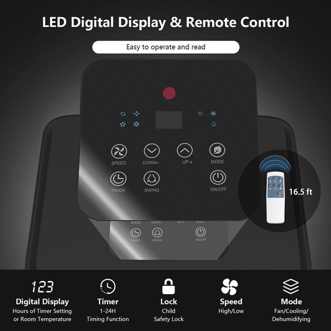AFRA Portable Air Conditioner | 9000 BTU | Remote Control | 24-Hour Timer | Digital Display | AF-900PACWH - Image 3