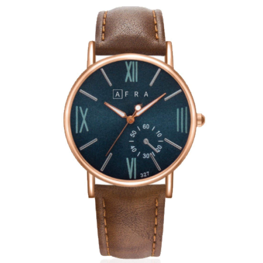 AFRA Triton Gents Watch | Rose Gold Case | Blue Dial | Brown Leather Strap | Model AF10802