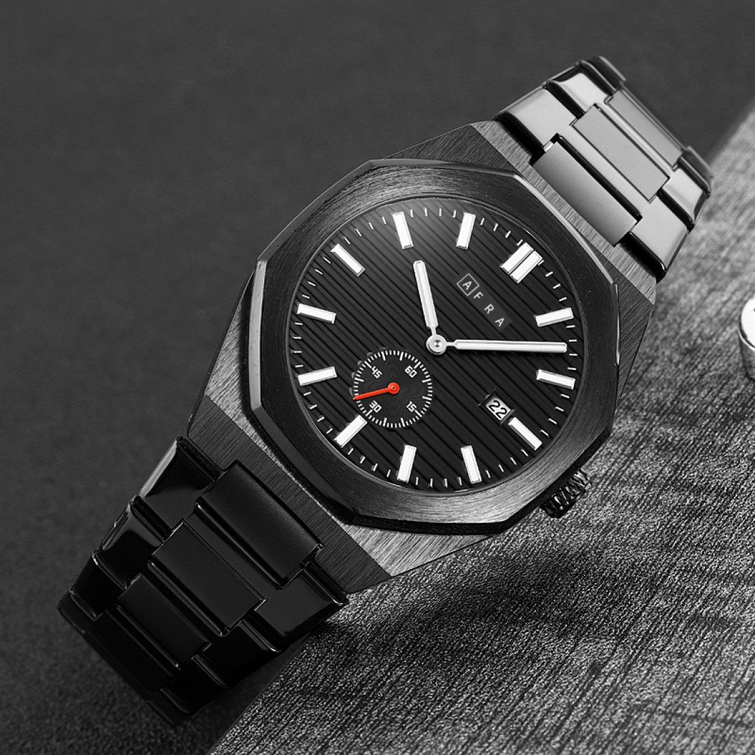 AFRA Octavian Gents Watch | Black Case | Black Dial | Black Bracelet | Model AF11402 - Image 2