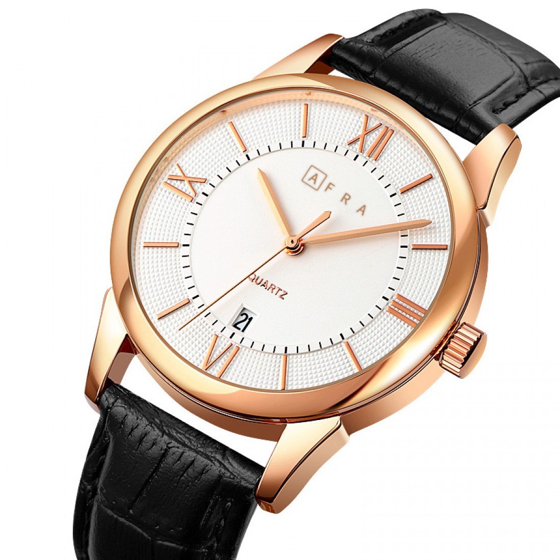 AFRA Oberon Gents Watch | Rose Gold Case | White Dial | Black Leather Strap | AF11601 - Image 3