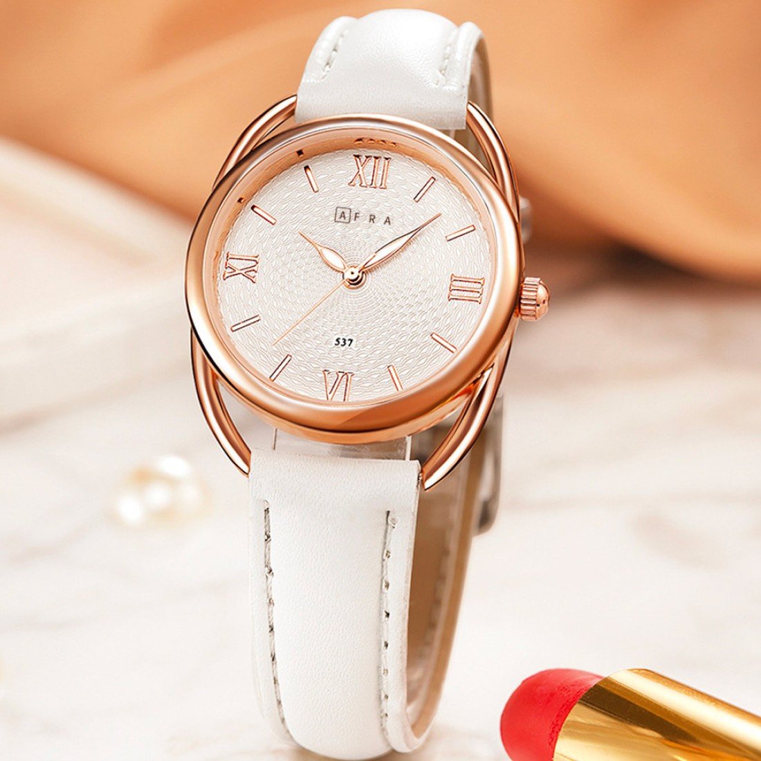 AFRA Carina Ladies Watch | Lightweight Rose Gold Case | Leather Strap | Water Resistant 30m | AF20102 - Image 3