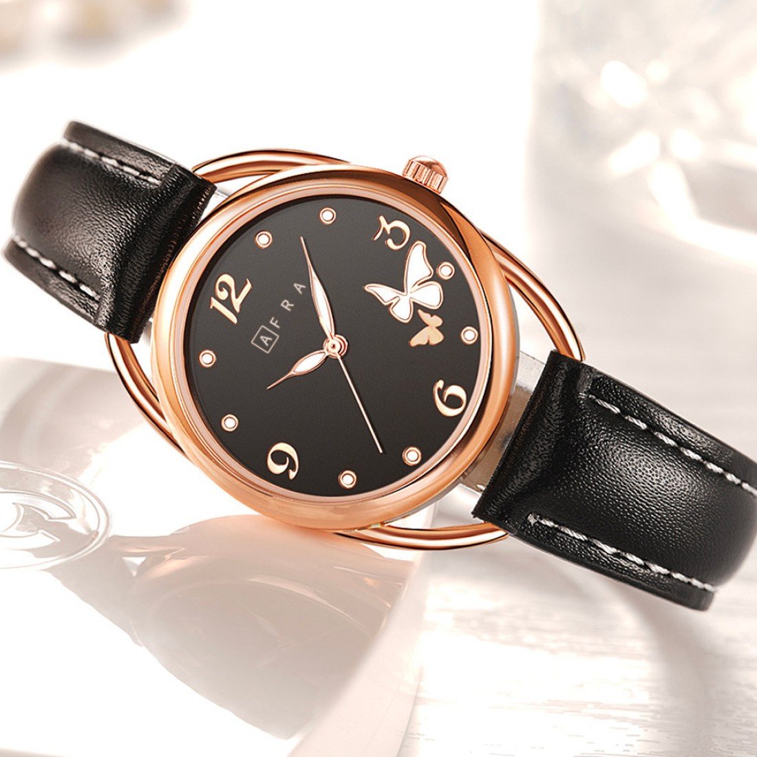 AFRA Carina Ladies Watch | Lightweight Rose Gold Case | Leather Strap | Water Resistant 30m | AF20103 - Image 2