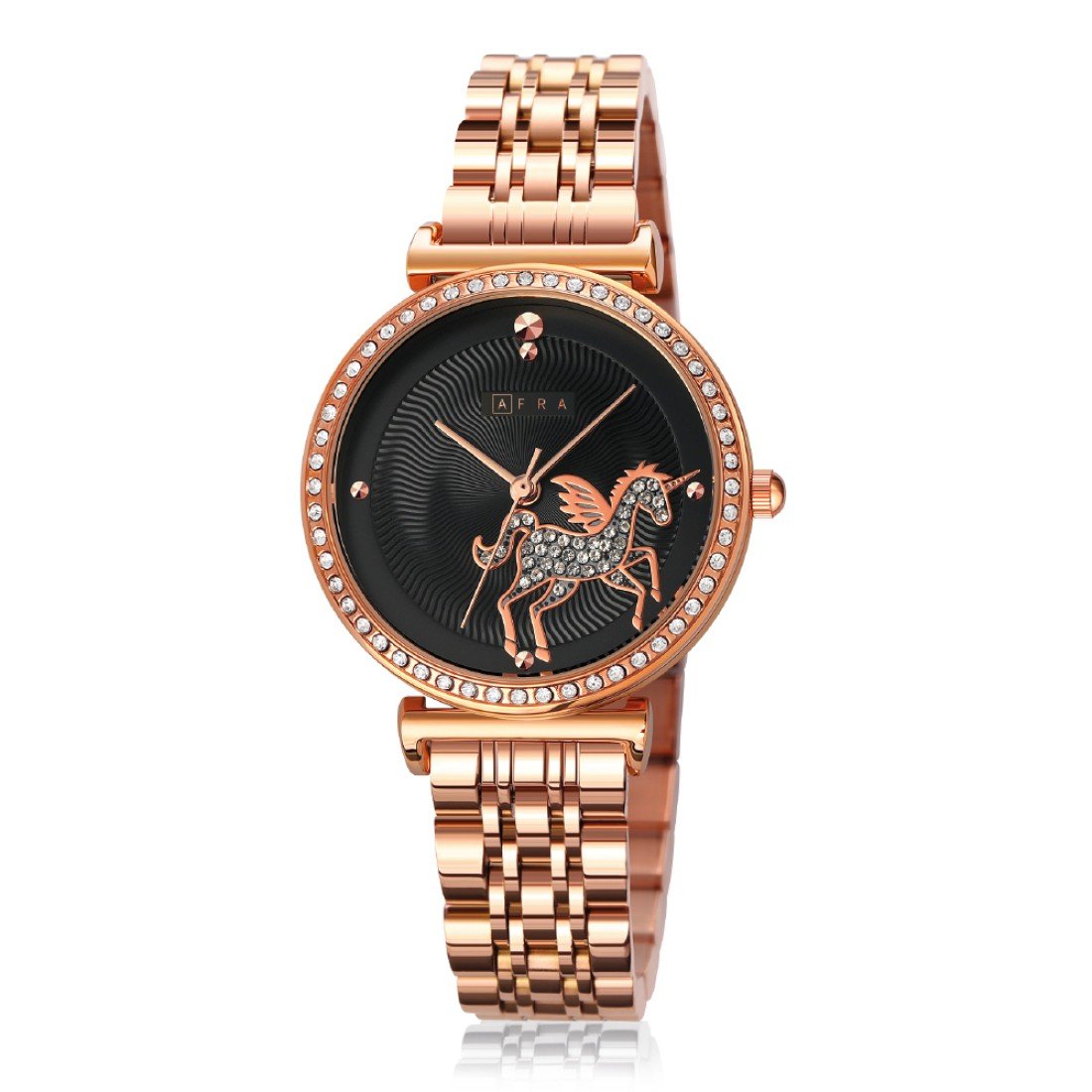 AFRA Keren Ladies Watch | Rose Gold Case | Black Dial | Rose Gold Bracelet | Stylish & Elegant | AF21003