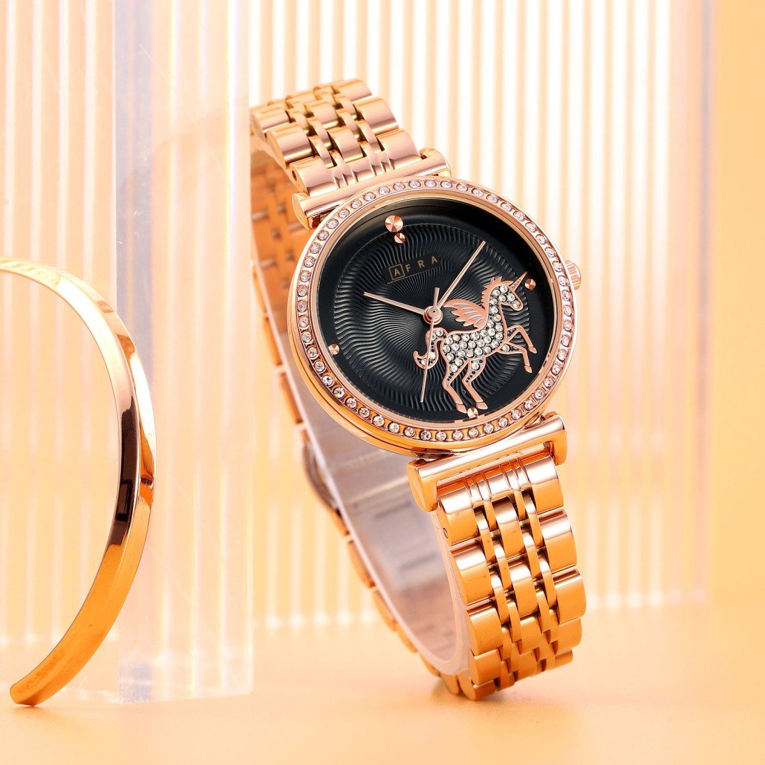 AFRA Keren Ladies Watch | Rose Gold Case | Black Dial | Rose Gold Bracelet | Stylish & Elegant | AF21003 - Image 6