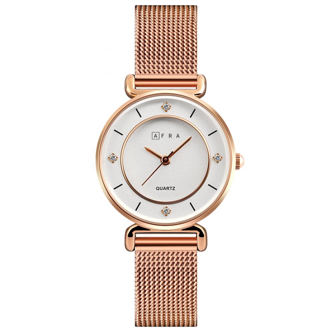 AFRA Shae Ladies Watch | Rose Gold Case | White Dial | Rose Gold Mesh Bracelet | AF21503