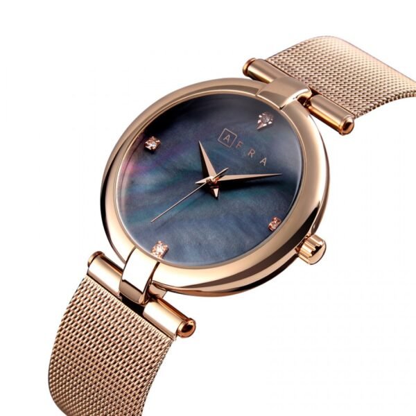 AFRA PEARLESCENT LADIES WATCH ROSE GOLD CASE WHITE DIAL ROSEGOLD MESH BRACELET