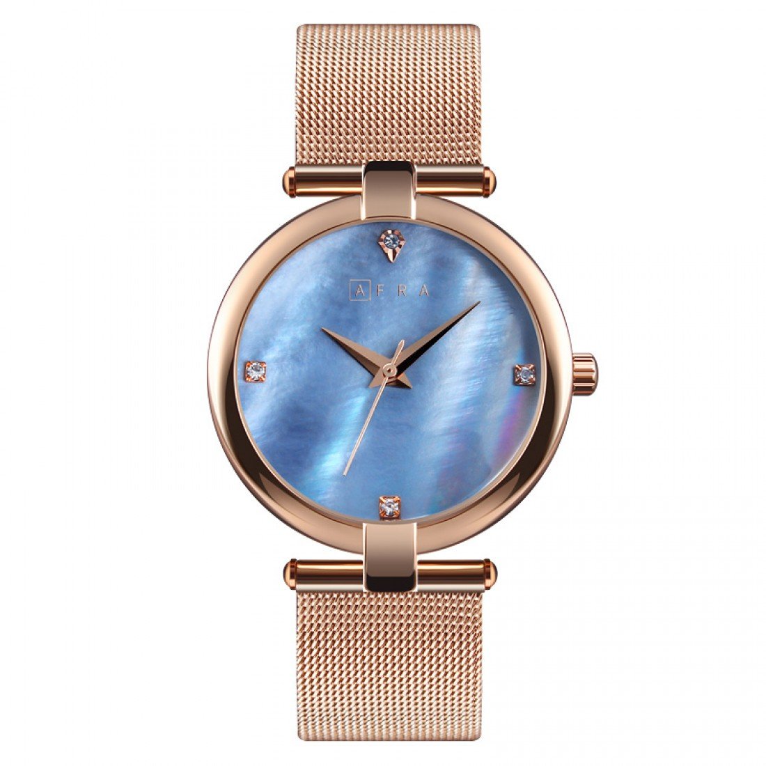 AFRA Pearlescent Ladies Watch | Rose Gold Case | Blue Dial | Rose Gold Mesh Bracelet | AF21704
