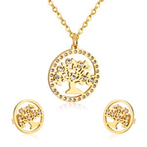 AFRA JEW TREE ROSEGOLD STAINLESS STEEL SET -NECKLACE+EARRINGS