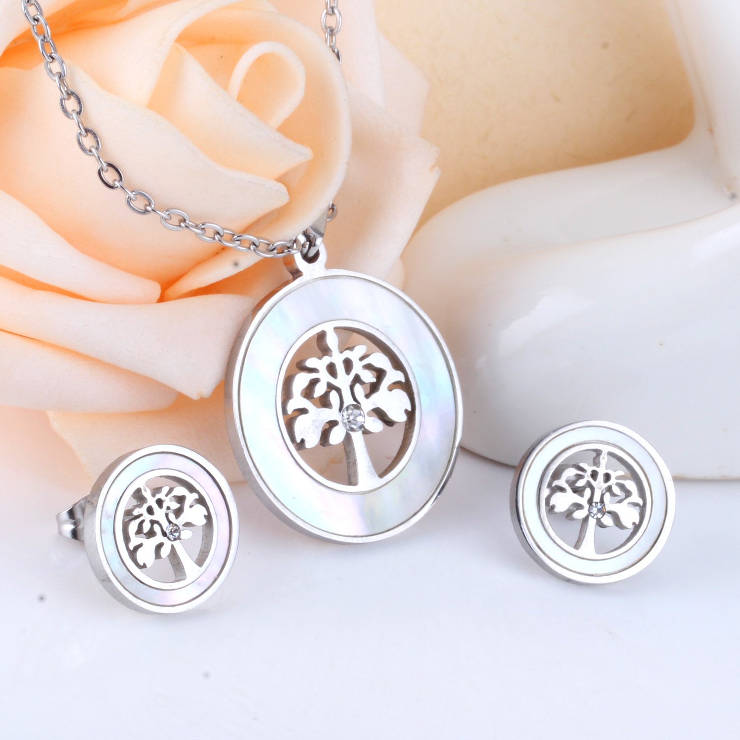 AFRA JEW Clover Set | Silver Stainless Steel Necklace & Earrings | Lucky Charm Jewelry | AFJ16004S - Image 2