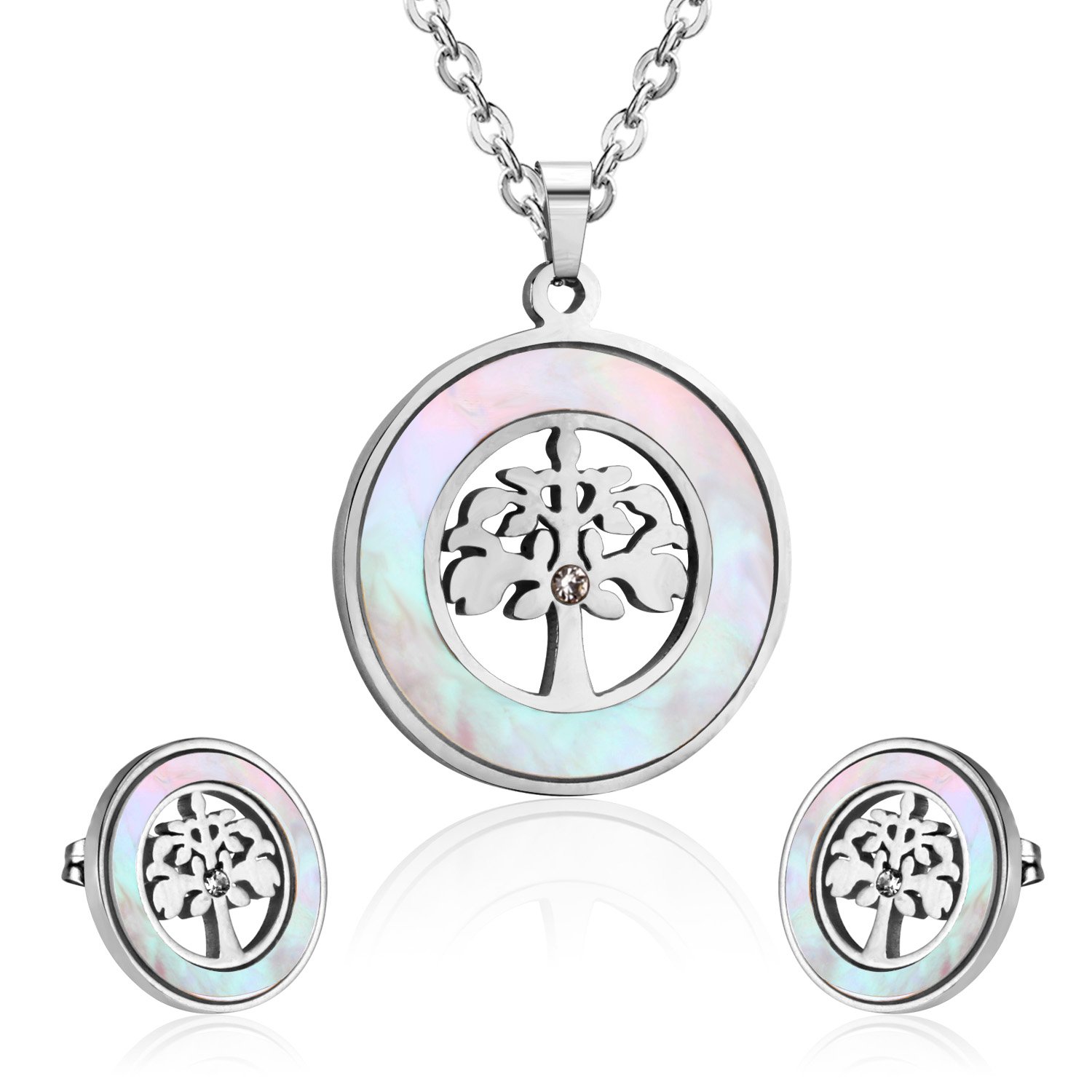 AFRA JEW Clover Set | Silver Stainless Steel Necklace & Earrings | Lucky Charm Jewelry | AFJ16004S
