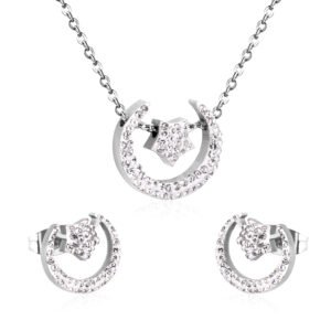 AFRA JEW AYLIN SILVER STAINLESS STEEL SET -NECKLACE+EARRINGS