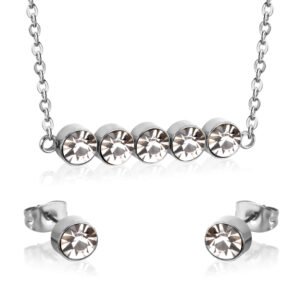 AFRA JEW JEWEL SILVER STAINLESS STEEL SET -NECKLACE+EARRINGS