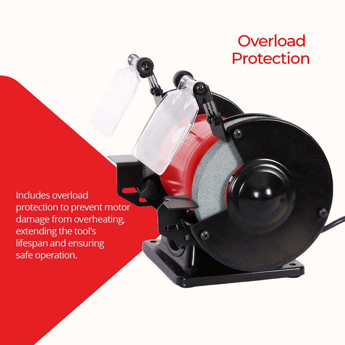 AFRA 700W bench grinder with 200mm wheels, silent motor, LED light, and adjustable safety shields. - Image 3