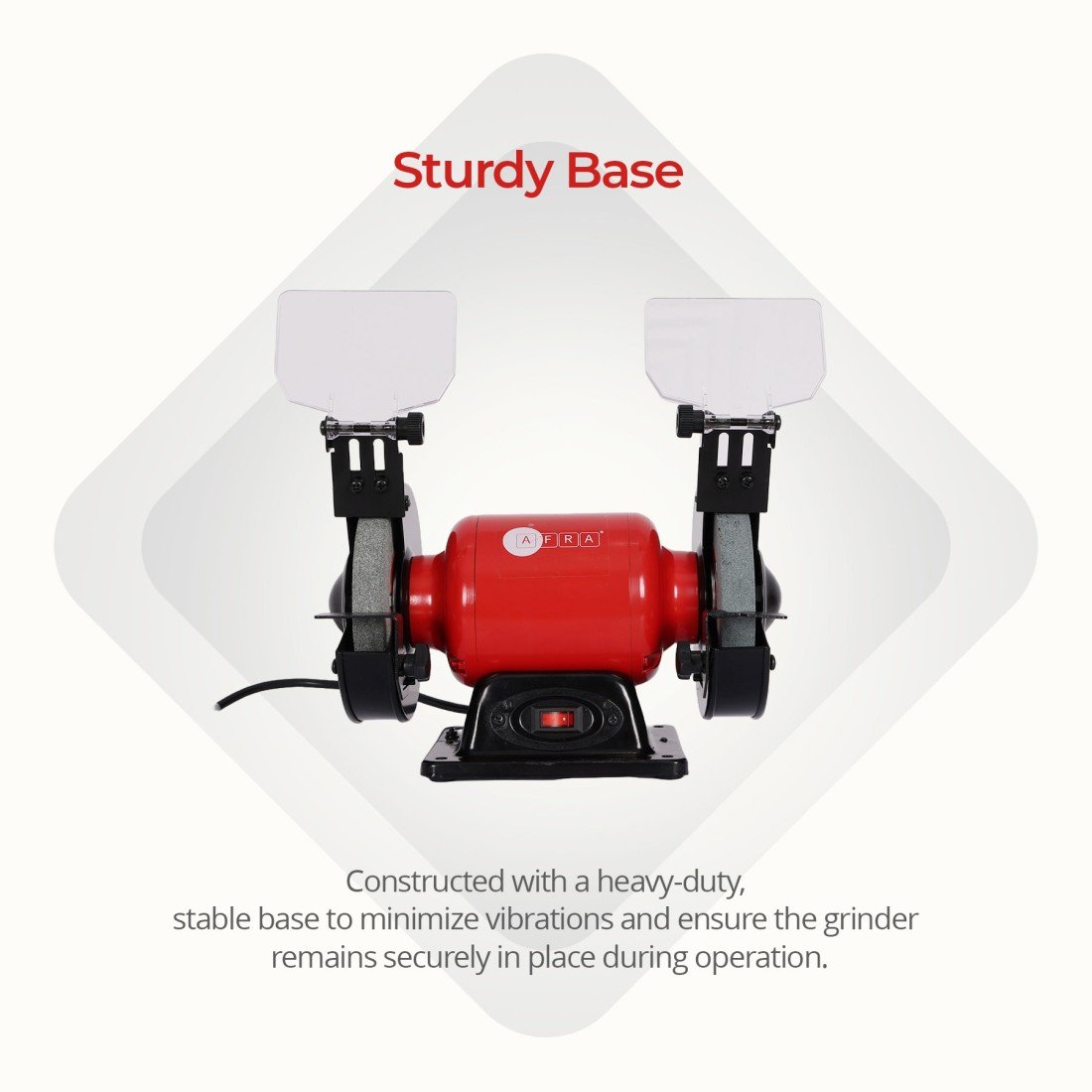 AFRA 700W bench grinder with 200mm wheels, silent motor, LED light, and adjustable safety shields. - Image 2