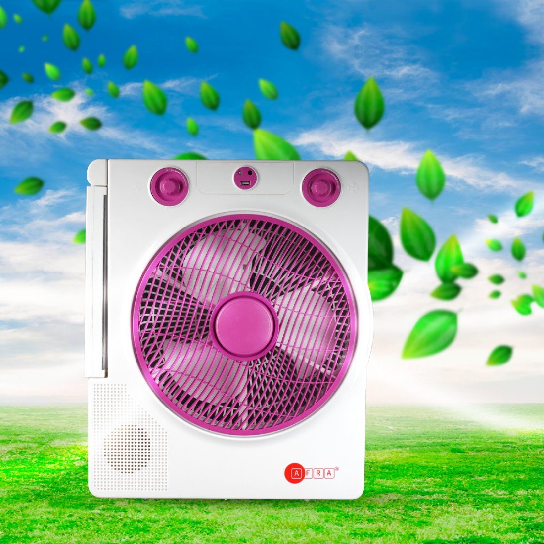 AFRA 12-Inch Rechargeable Fan, 220-240V, LED Light, USB, Solar Charging – AF-3200RECF, 2Y Warranty - Image 4