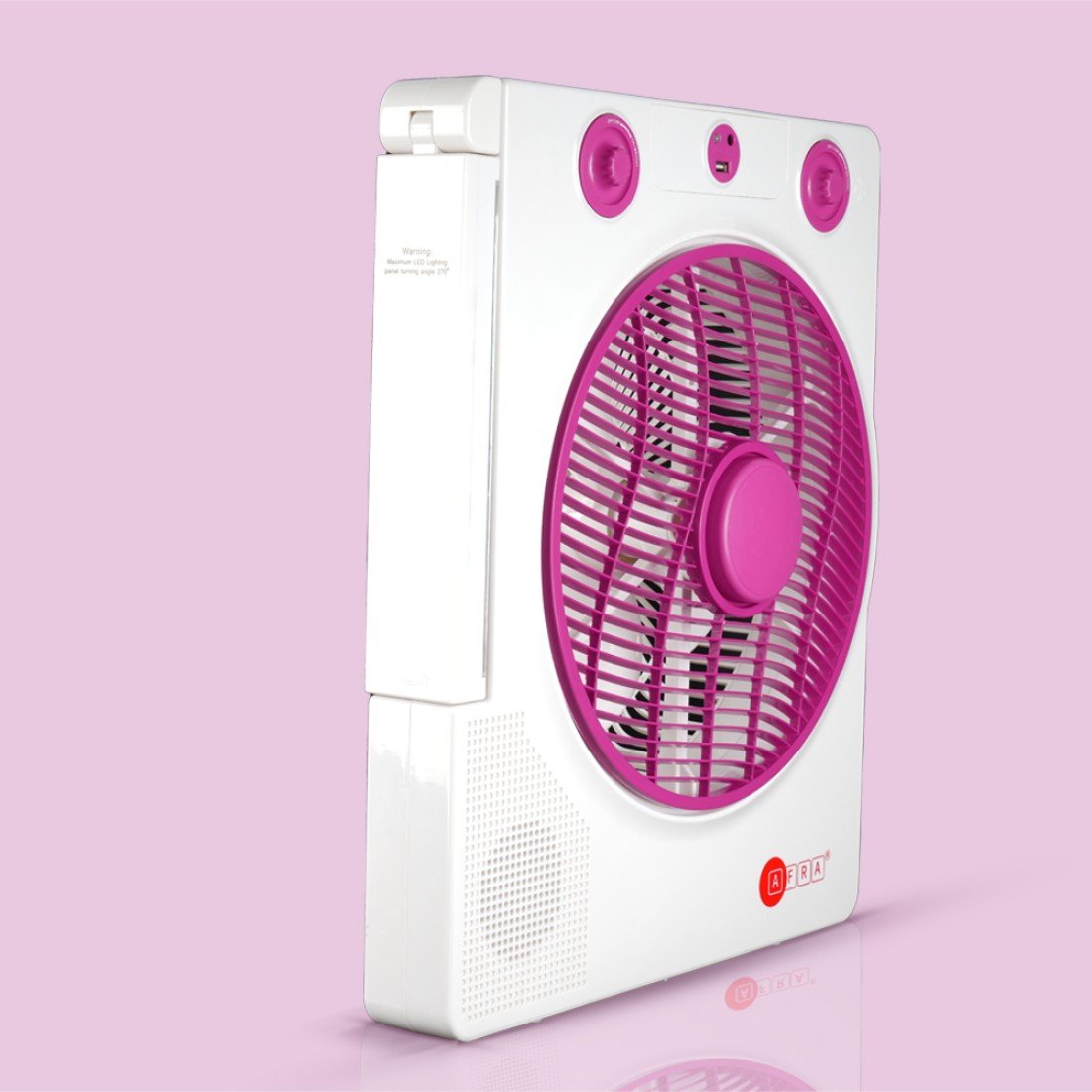 AFRA 12-Inch Rechargeable Fan, 220-240V, LED Light, USB, Solar Charging – AF-3200RECF, 2Y Warranty - Image 2