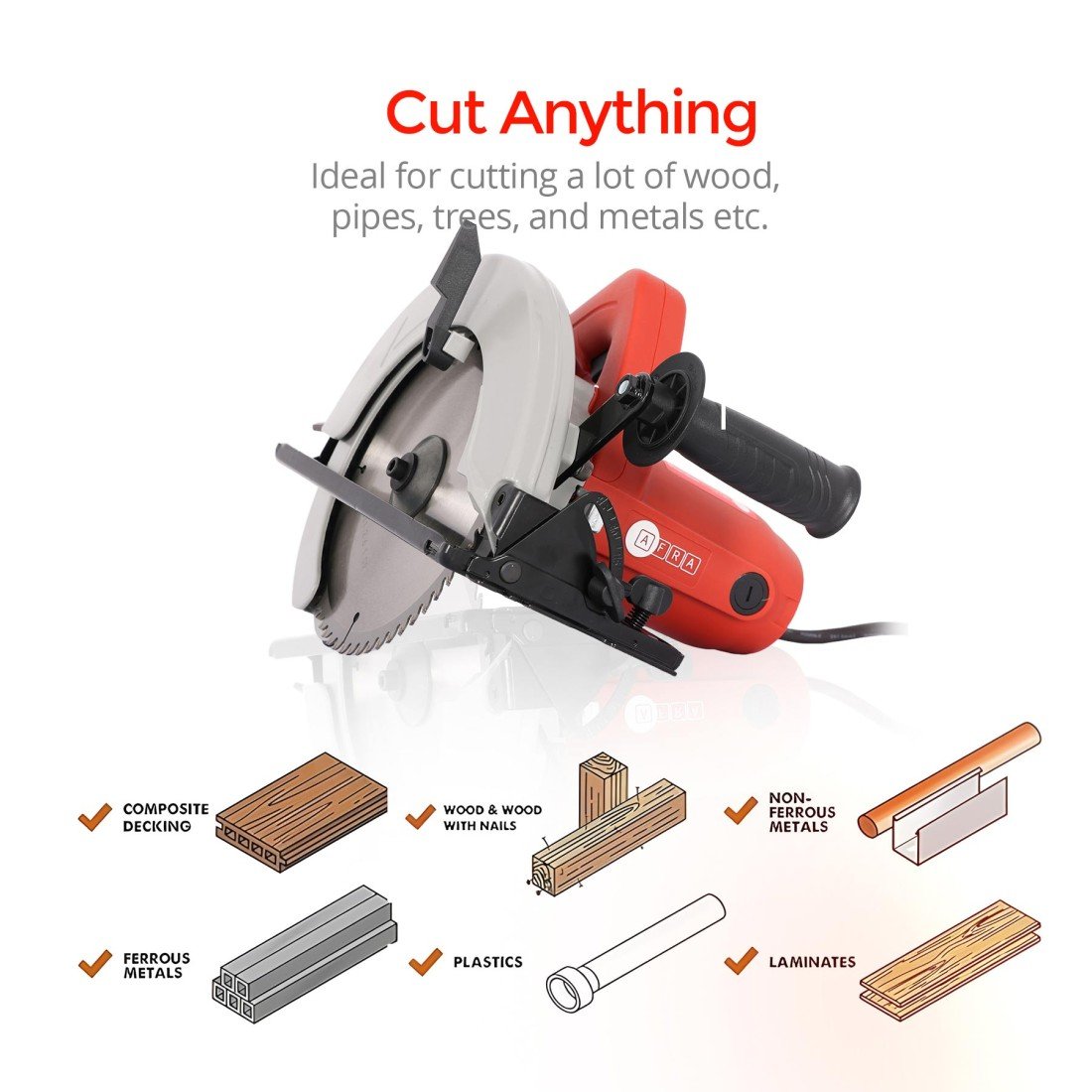 AFRA Circular Saw - Model AFT-11-185CSRD | 185mm Blade | 1100W | 5600 RPM | Adjustable 0–45° Bevel - Image 3