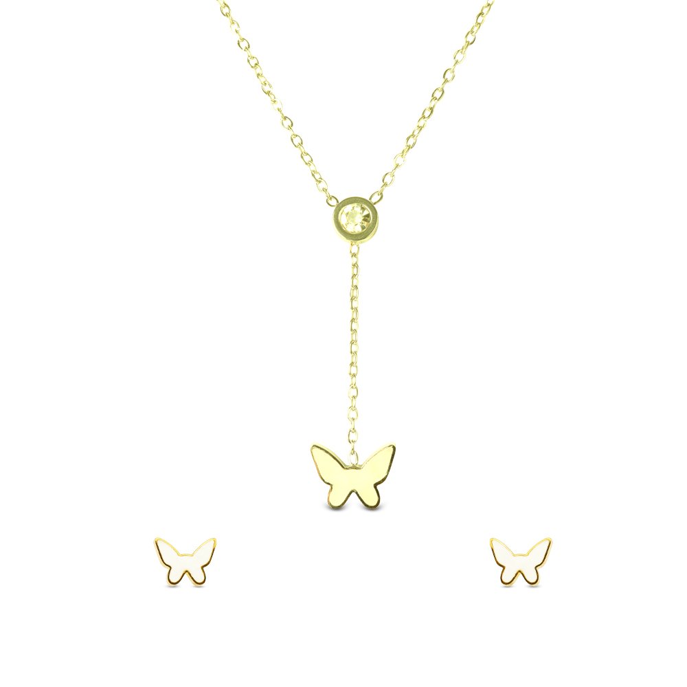 AFRA JEW Wings Set | Gold Stainless Steel Necklace & Earrings | Angel Wing Jewelry Gift | AFJ17004S