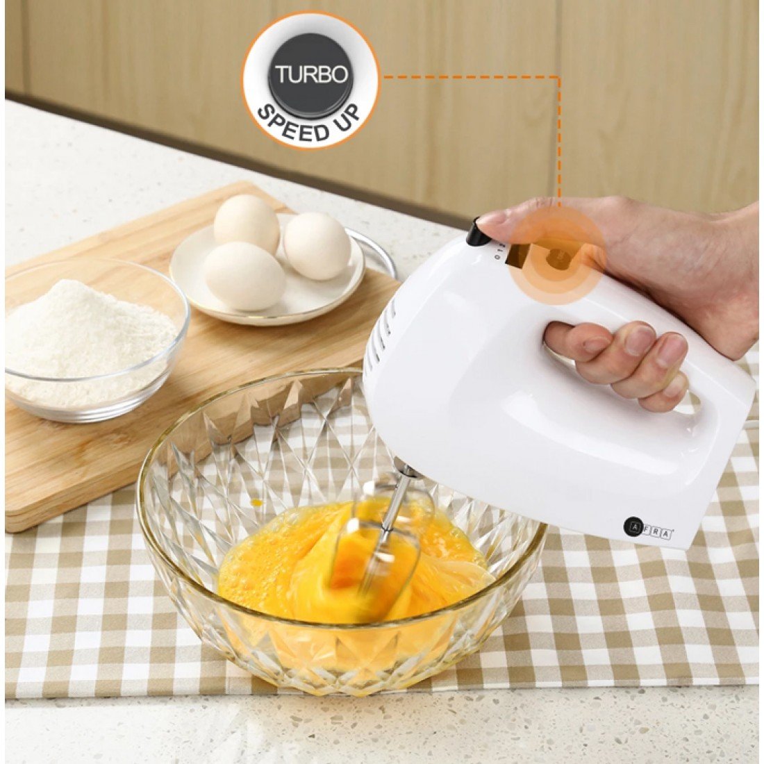 AFRA Hand Mixer, 250W, For Eggs and Dough, Ejector Button with Safety, 5 Speed Settings, Turbo Function, G-MARK, ESMA, ROHS, and CB Certified, AF-250HMWT, 2 years warranty - Image 5