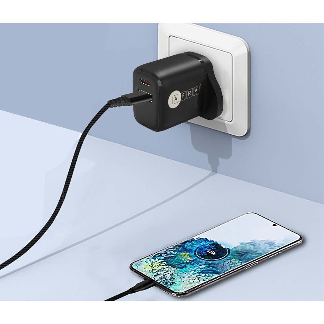 AFRA USB Wall Charger AF-0020DUSB – 20W, 3A Dual Port (USB-A & USB-C), Fast Charging & Compact - Image 3